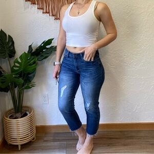 Signature by Levi Strauss High Rise Slim Crop Jeans Distressed Raw Hem Size 4